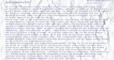 Am 27.05.1957 übernachtete Walter Faber mit seiner Tochter und Liebhaberin Elisabeth Piper am Strand von Theodohori. Gegen Mittag entschied Faber, schwimmen zu gehen. In der Zwischenzeit wurde Elisabeth Piper von einer Aspisviper gebissen. Sie schrie und flüchtete auf eine Böschung. Als Faber sie erreichte, wich sie rückwärts vor ihm zurück und fiel rücklings über eine mannshohe Böschung. Dabei zog sie sich eine schwerwiegende Verletzung am Kopf zu, die am 28.05.1957 gegen 14 Uhr zu ihrem Tod führte. ...